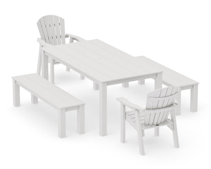 POLYWOOD Seashell 5-Piece Parsons Dining Set with Benches in Vintage White