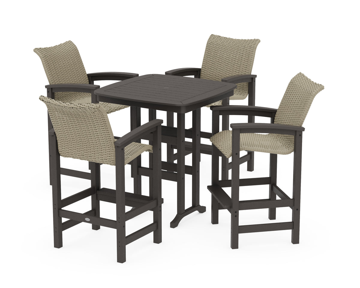 POLYWOOD Coastal Woven 5-Piece Bar Set in Vintage Coffee / Dune Grass