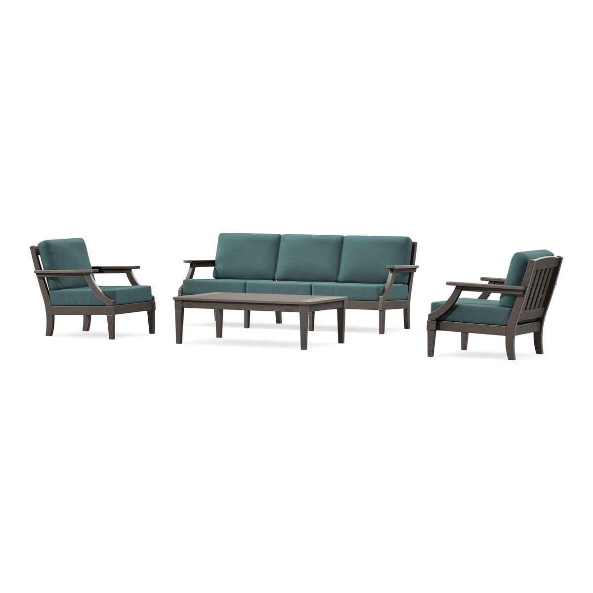POLYWOOD PW Designer Series Estate 4-Piece Lounge Sofa Set in Vintage Coffee / Ocean Teal