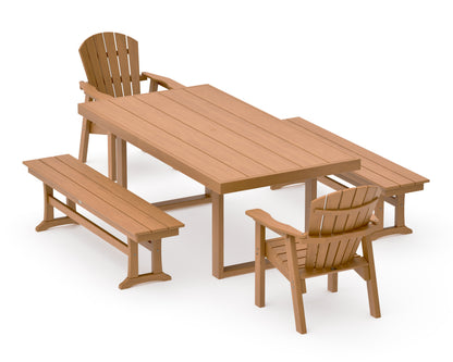 POLYWOOD Seashell 5-Piece Dining Set with Benches - 40" x 78" Table in Natural