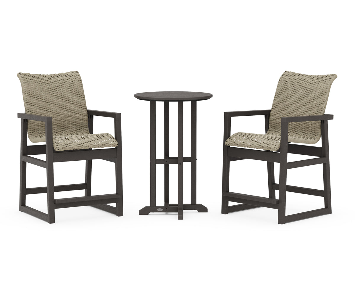 POLYWOOD EDGE Woven 3-Piece Farmhouse Counter Set in Vintage Coffee / Dune Grass