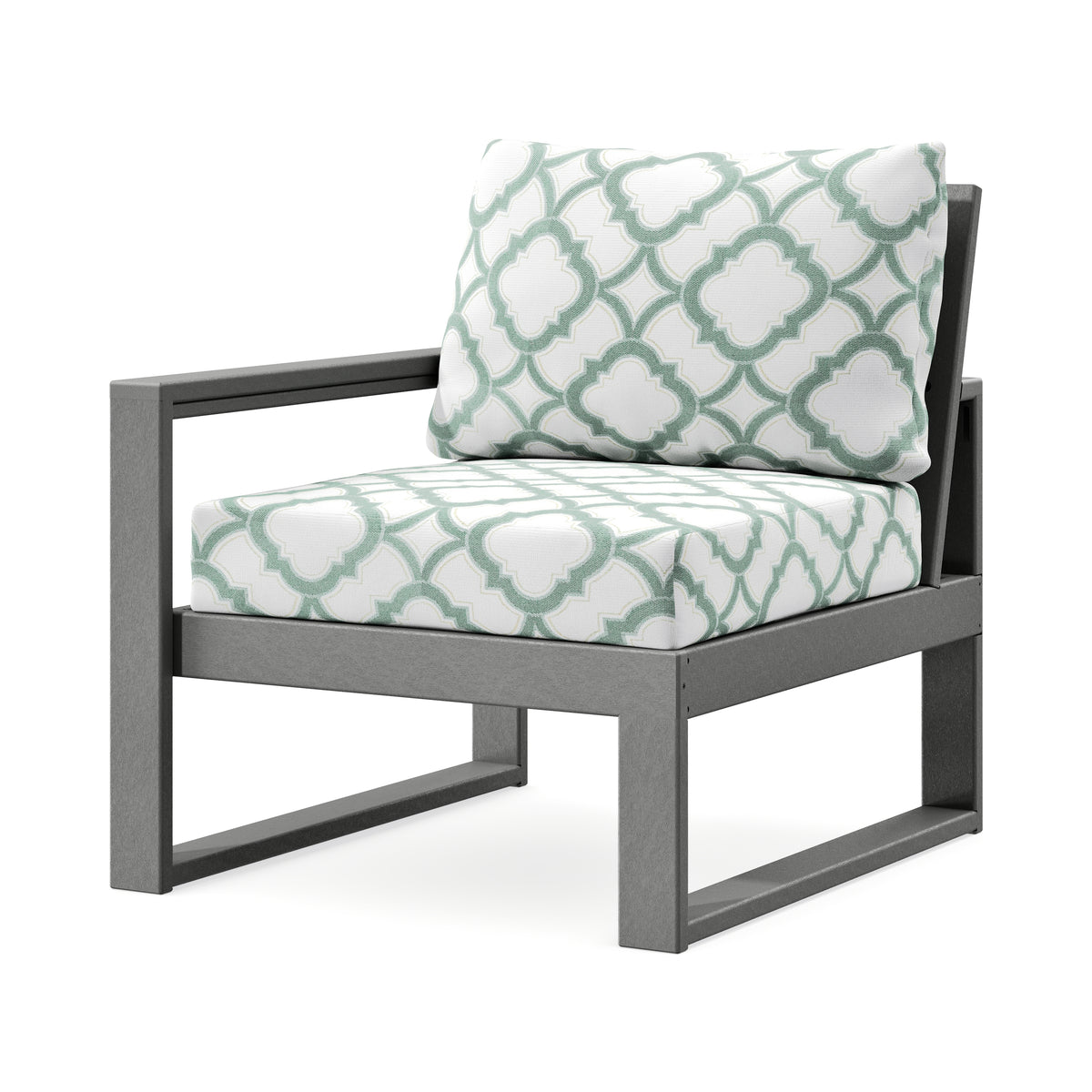 POLYWOOD EDGE Modular Left Arm Chair in Slate Grey / Trellis Glacier Spa