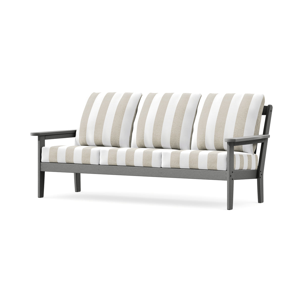 POLYWOOD Cottage Deep Seating Sofa in Slate Grey / Cabana Stripe Dune Burlap