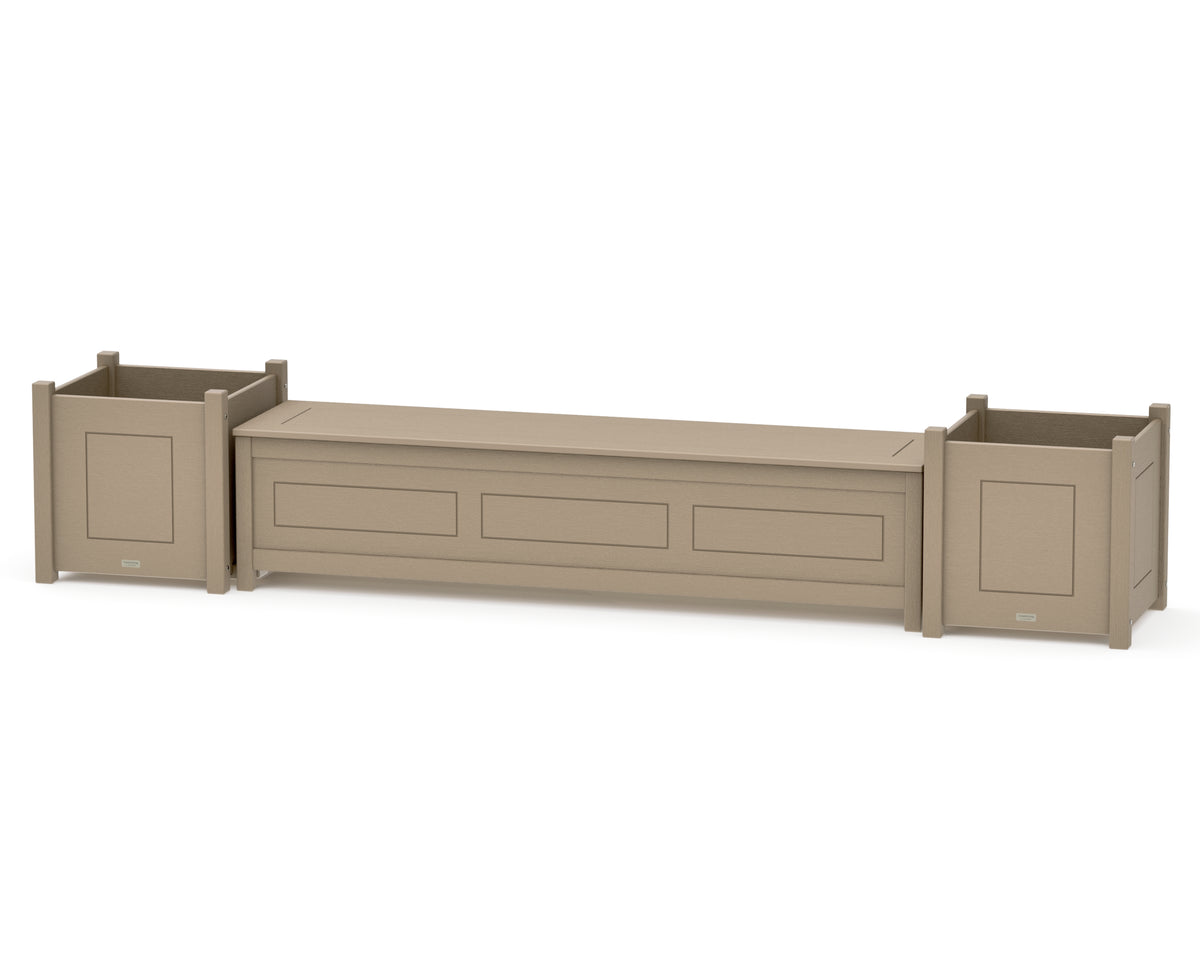 POLYWOOD 72" Country Living Straight Planter Storage Bench Set - Large in Vintage Sahara