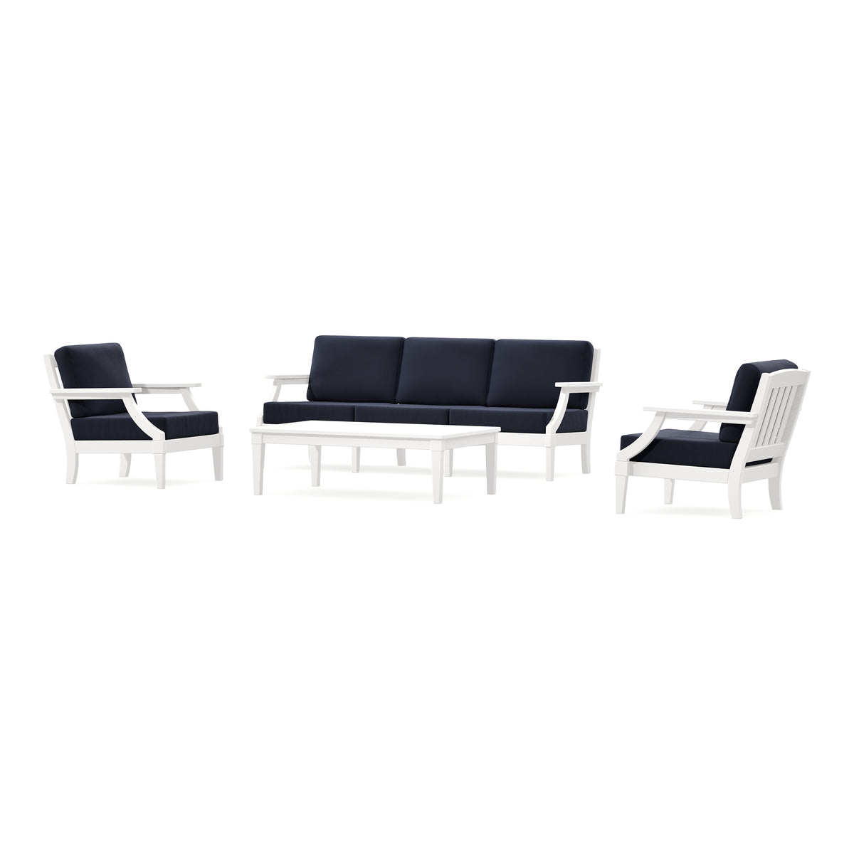 POLYWOOD PW Designer Series Estate 4-Piece Lounge Sofa Set in Vintage White / Navy