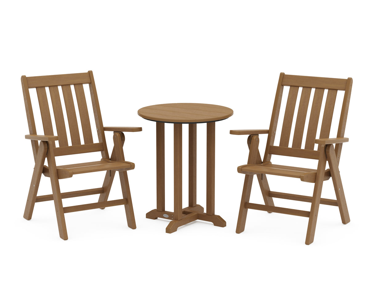 POLYWOOD Vineyard Folding Chair 3-Piece Round Bistro Dining Set in Natural