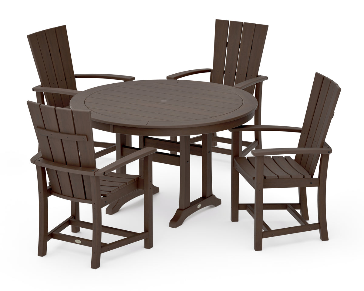 POLYWOOD Quattro 5-Piece Round Dining Set with Trestle Legs in Kona