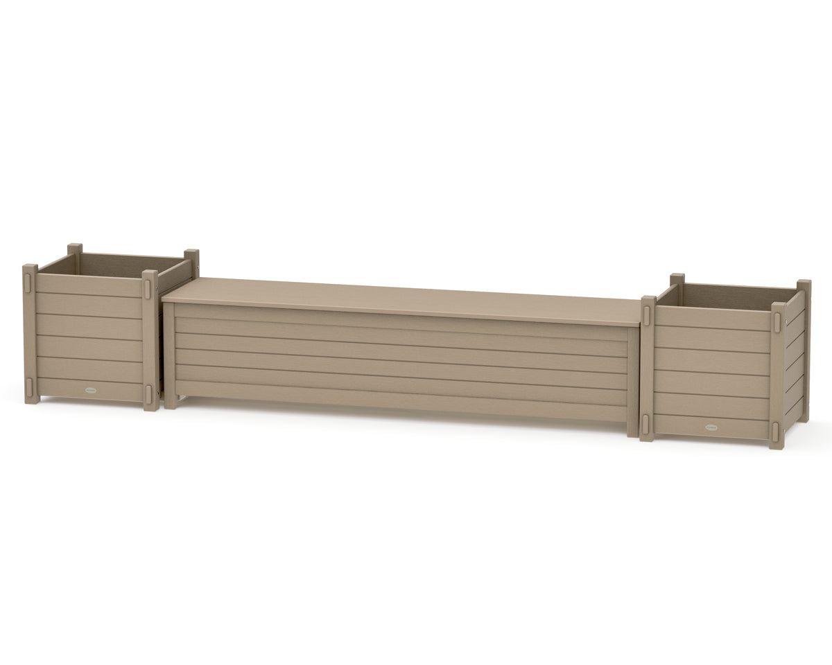 POLYWOOD 72" Nautical Straight Planter Storage Bench Set - Large in Vintage Sahara