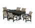 POLYWOOD Coastal Woven Arm Chair 7-Piece Farmhouse Dining Set with Trestle Legs in Black / Dune Grass