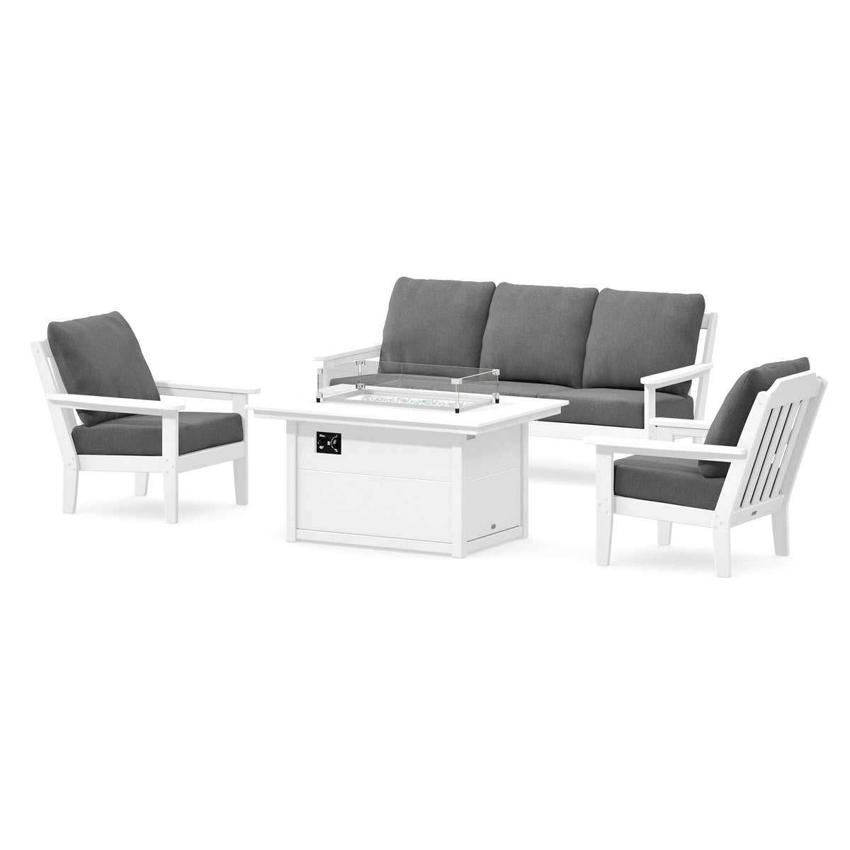 POLYWOOD Country Living Cottage Deep Seating Fire Pit Table Set in White