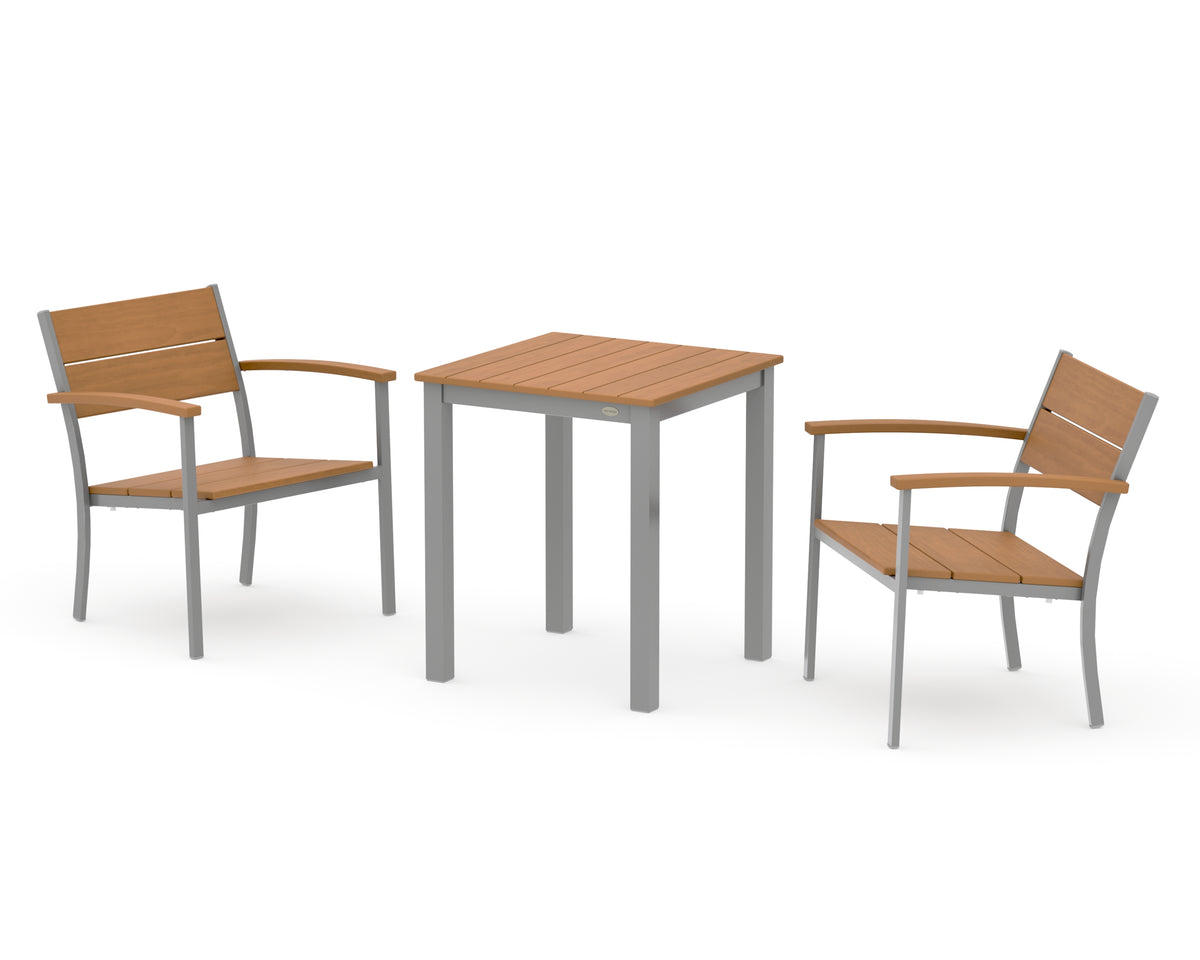 POLYWOOD Main Street 3-Piece Square Dining Set in Silver / Natural