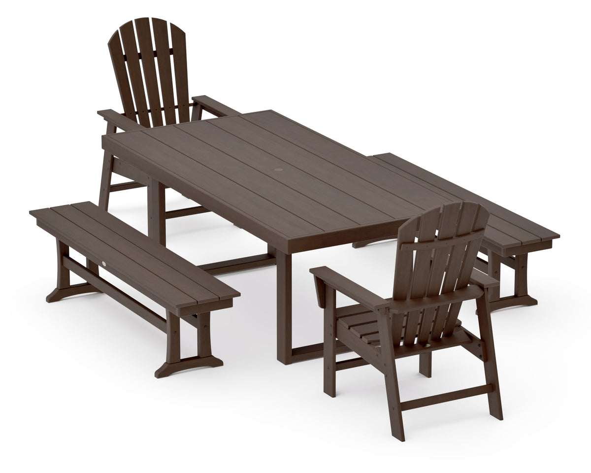 POLYWOOD South Beach 5-Piece Dining Set with Benches - 39" x 78" Table in Kona