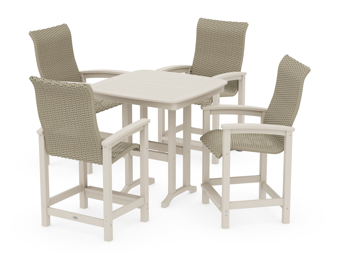POLYWOOD Coastal Woven High-Back 5-Piece Counter Set in Sand / Dune Grass