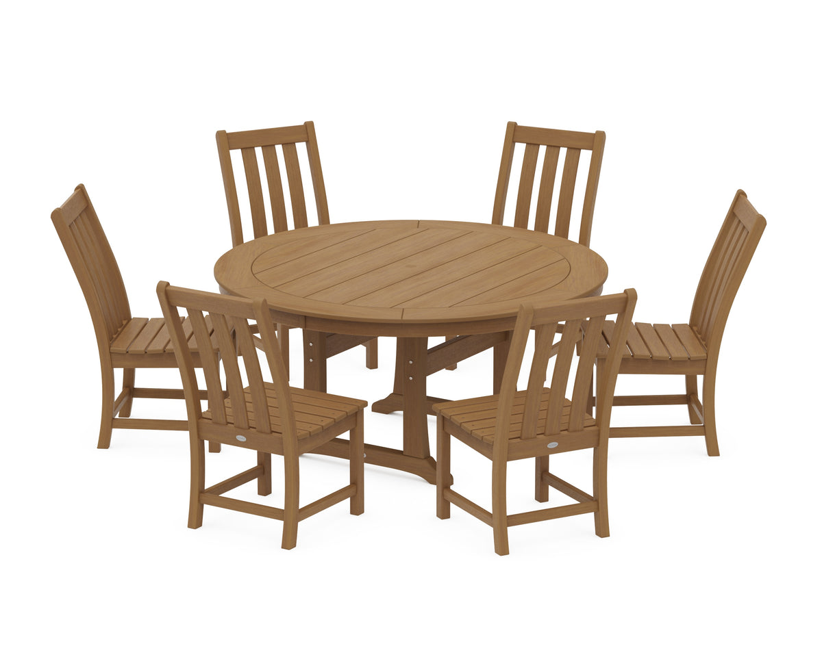 POLYWOOD Vineyard 7-Piece Side Chair Round Dining Set in Natural