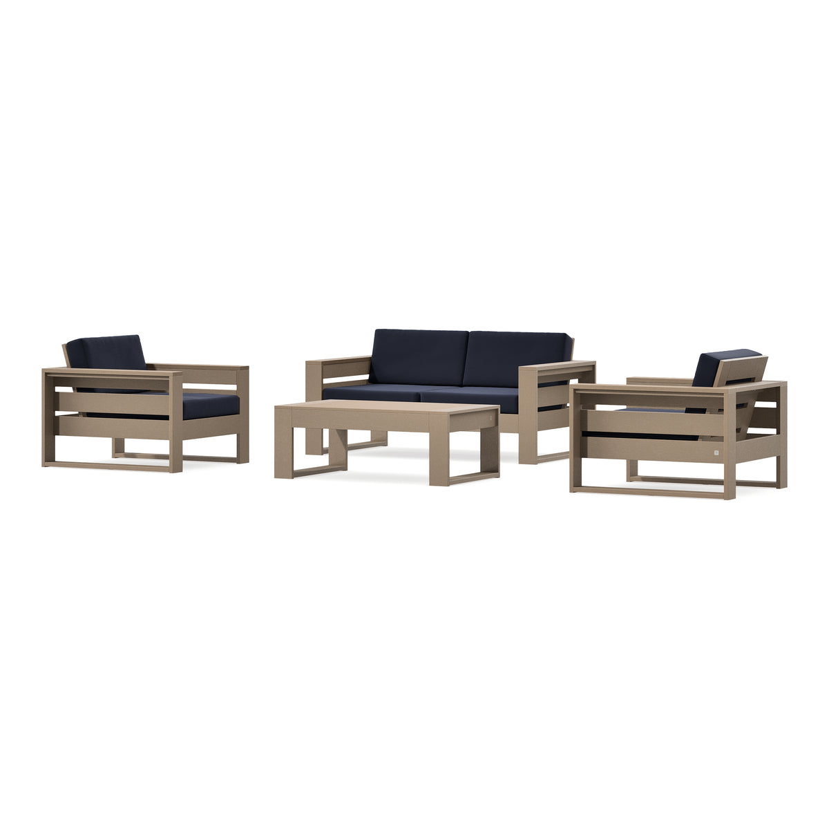 POLYWOOD PW Designer Series Latitude 4-Piece Lounge Loveseat Set in Vintage Sahara / Navy