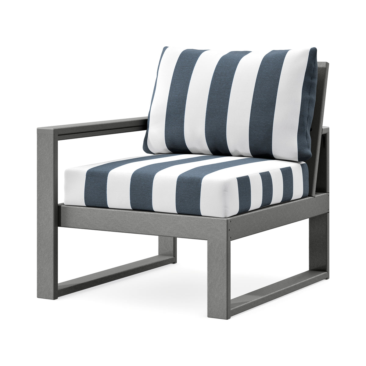 POLYWOOD EDGE Modular Left Arm Chair in Slate Grey / Cabana Stripe Marine Indigo