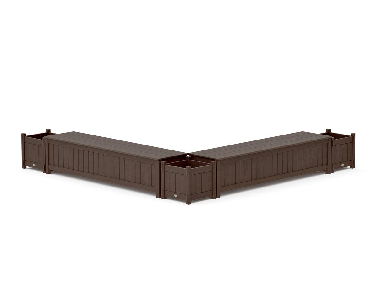 POLYWOOD 72" Vineyard L-Shaped Planter Storage Bench Corner Set in Kona
