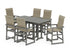POLYWOOD EDGE Woven Highback Arm Chair 7-Piece Farmhouse Counter Set in Slate Grey / Dune Grass