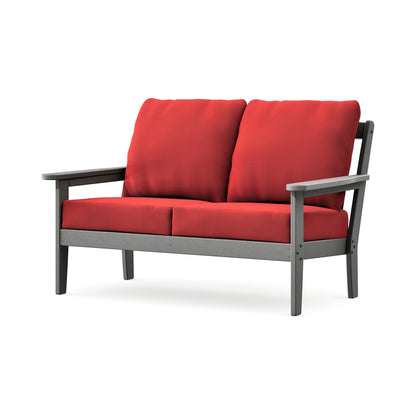 POLYWOOD Cottage Deep Seating Loveseat in Slate Grey / Crimson Linen