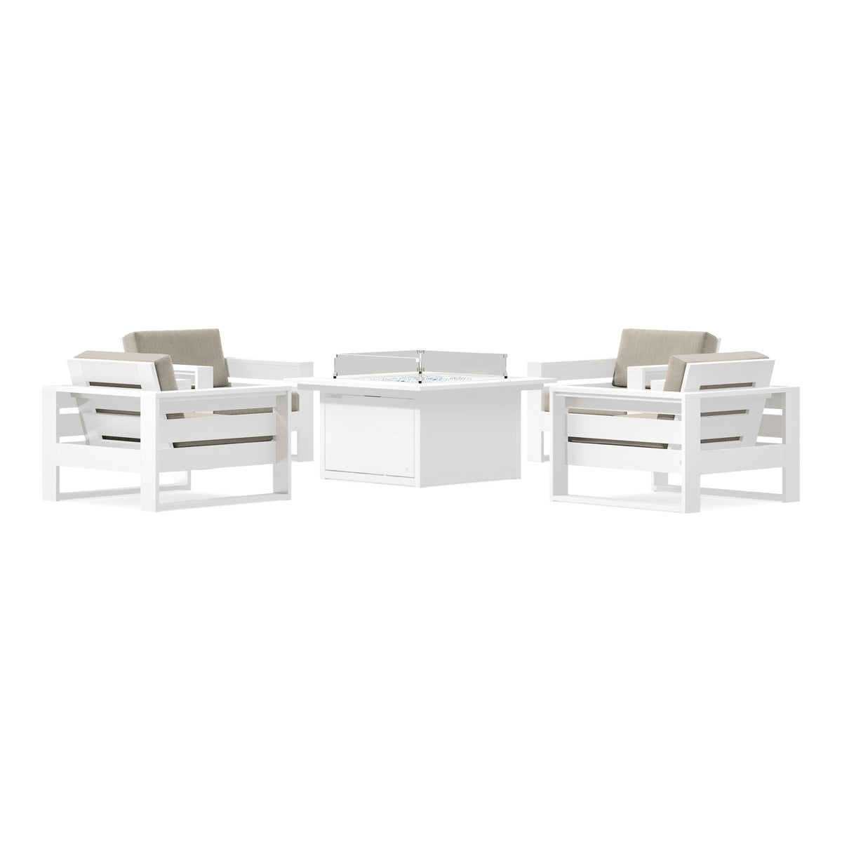 POLYWOOD PW Designer Series Latitude 5-Piece Lounge Fire Table Set in Vintage White / Cast Ash
