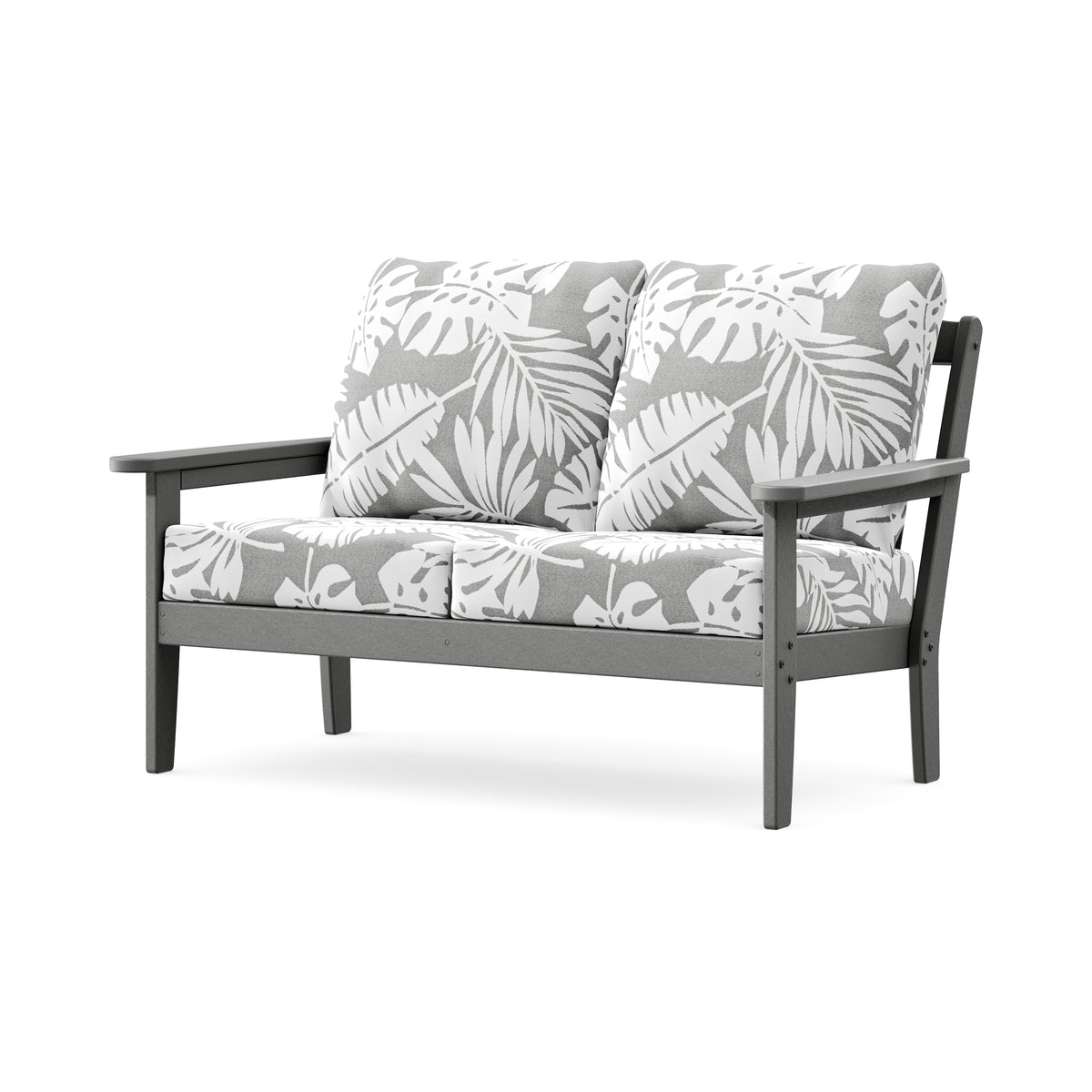 POLYWOOD Cottage Deep Seating Loveseat in Slate Grey / Leaf Grey Mist