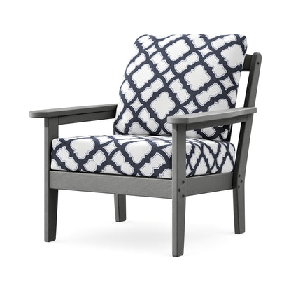 POLYWOOD Cottage Deep Seating Chair in Slate Grey / Trellis Navy