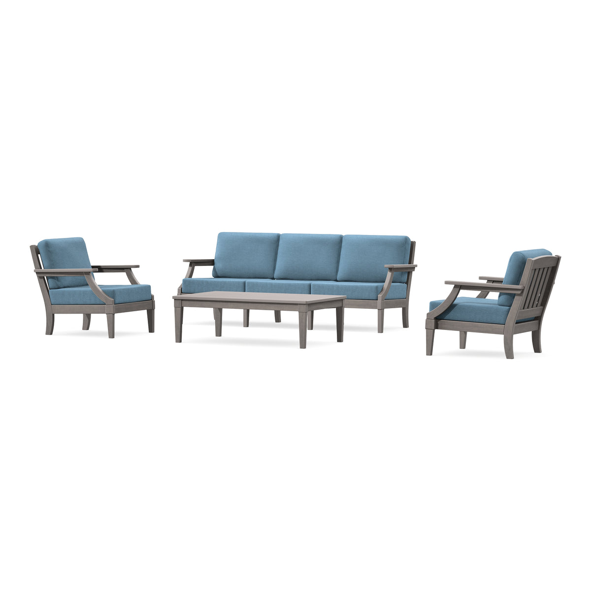 POLYWOOD PW Designer Series Estate 4-Piece Lounge Sofa Set in Driftwood / Sky Blue