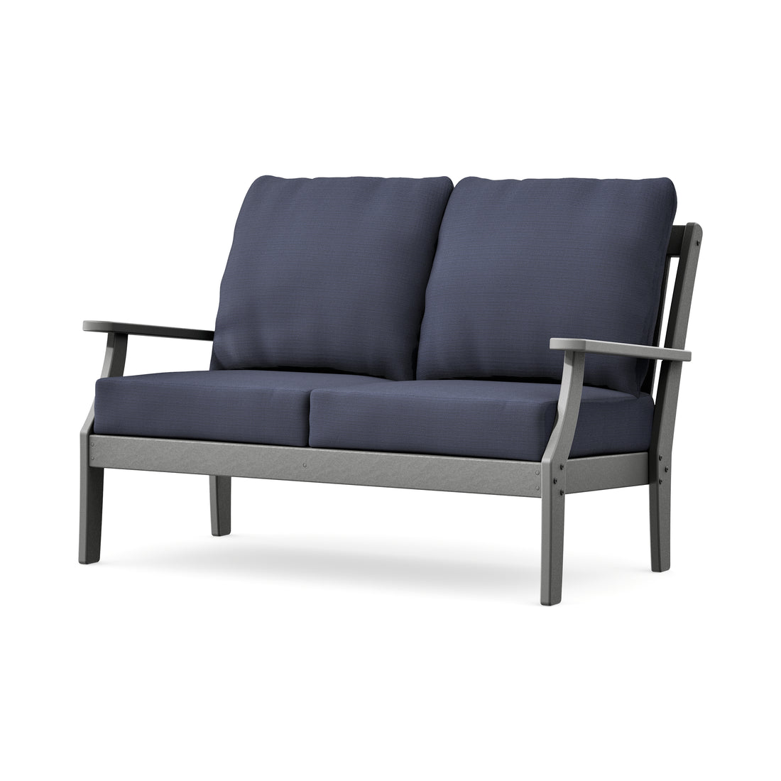 POLYWOOD Braxton Deep Seating Loveseat in Slate Grey / Navy Linen