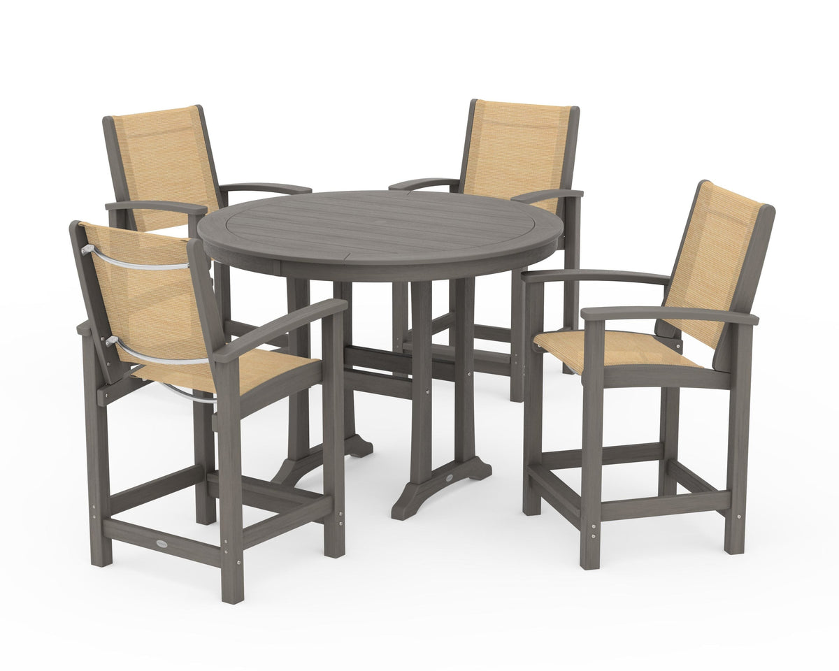 POLYWOOD Coastal 5-Piece Counter Set in Driftwood / Dupioni Apricot