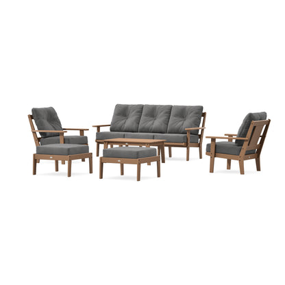 POLYWOOD Prairie 6-Piece Lounge Sofa Set in Teak