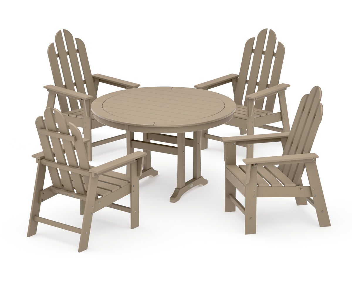 POLYWOOD Long Island 5-Piece Round Dining Set with Trestle Legs in Vintage Sahara
