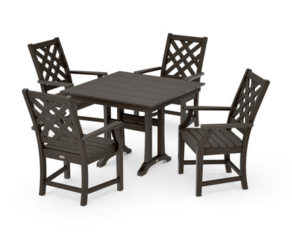 POLYWOOD Wovendale 5-Piece Farmhouse Dining Set with Trestle Legs in Vintage Coffee