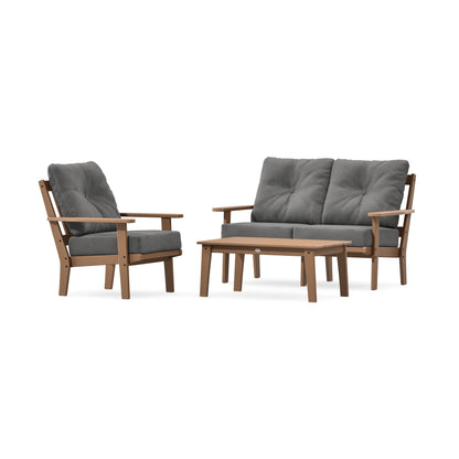 POLYWOOD Oxford 3-Piece Deep Seating Set with Loveseat in Teak