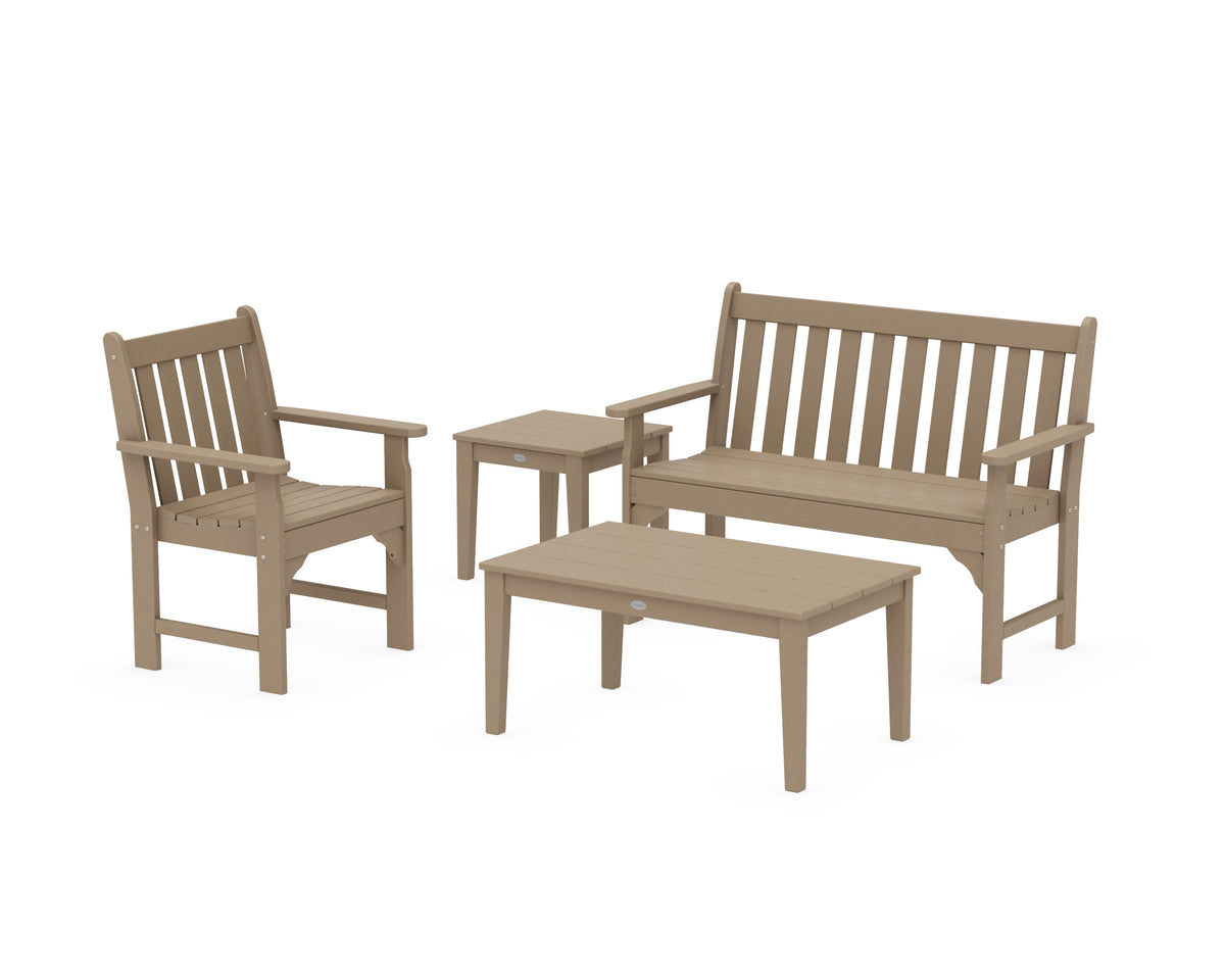 POLYWOOD Vineyard 4-Piece Bench Seating Set in Vintage Sahara