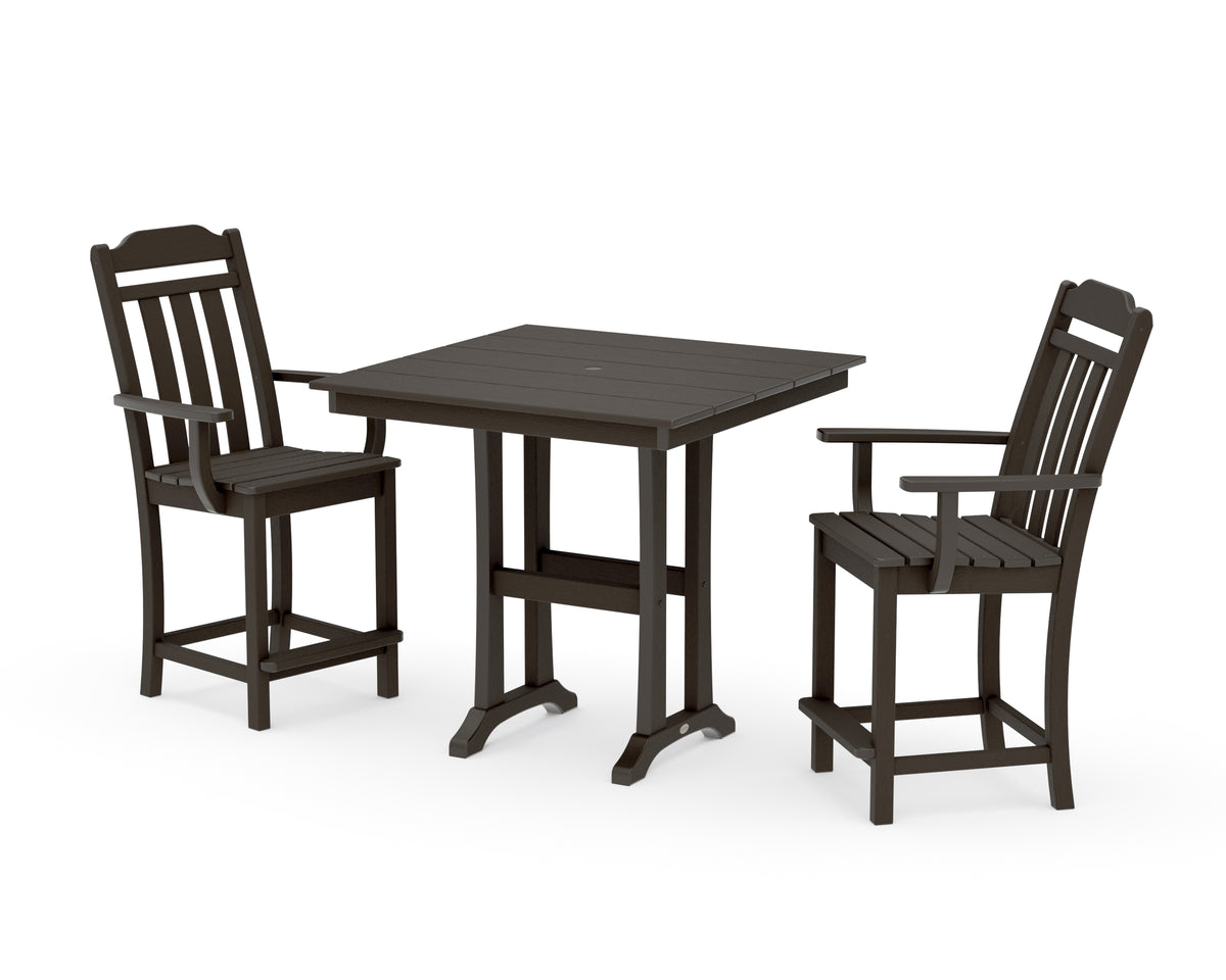POLYWOOD Country Living Cottage 3-Piece Farmhouse Counter Set with Trestle Legs in Vintage Coffee