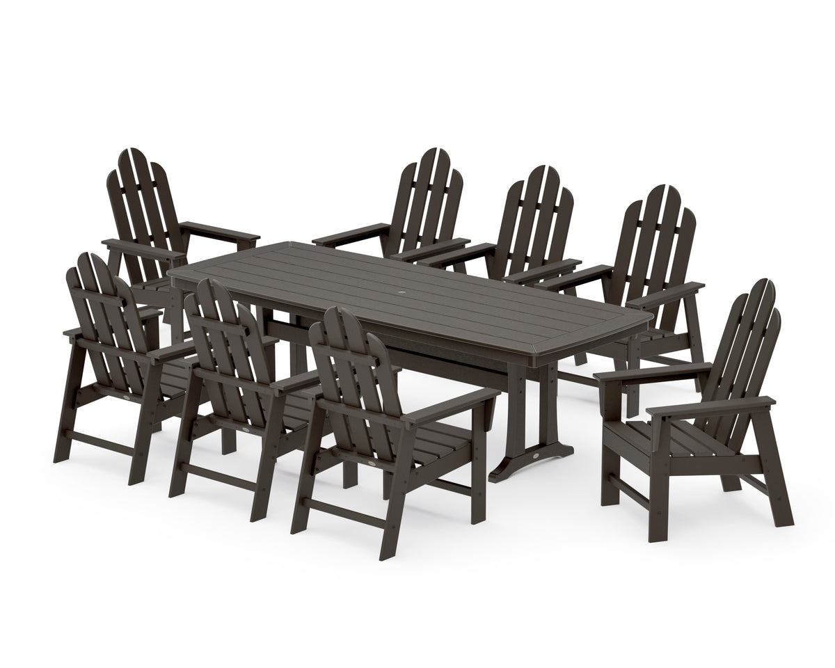 POLYWOOD Long Island 9-Piece Dining Set with Trestle Legs in Vintage Coffee