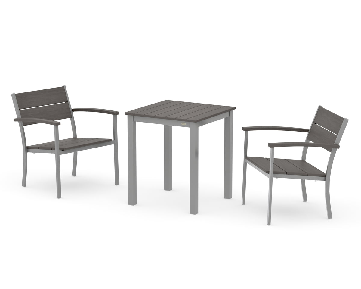 POLYWOOD Main Street 3-Piece Square Dining Set in Silver / Driftwood
