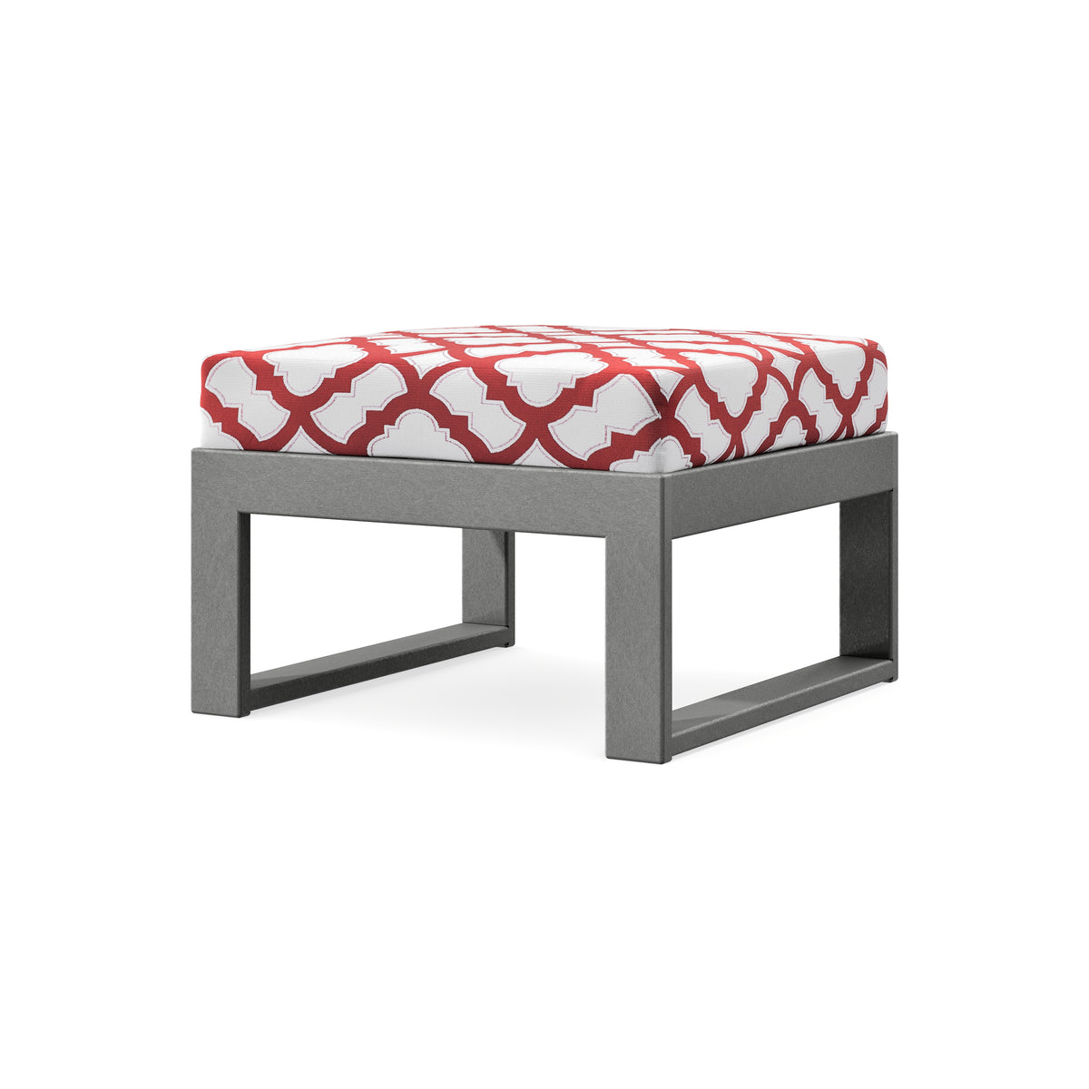 POLYWOOD Modular Ottoman - Modern in Slate Grey / Trellis Crimson