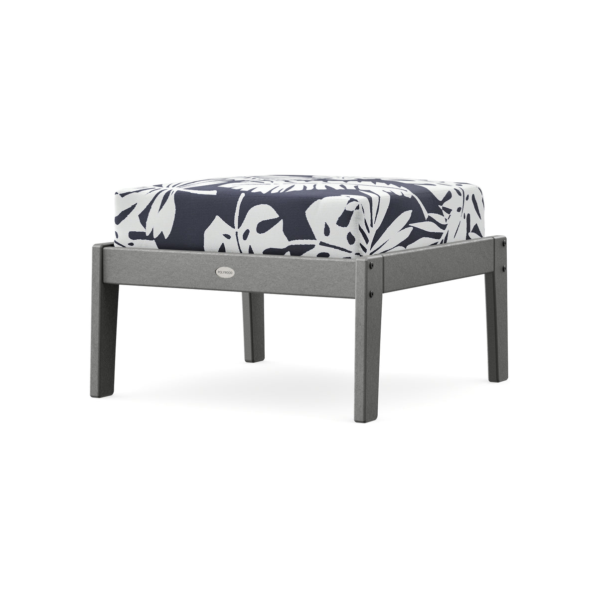 POLYWOOD Lakeside Deep Seating Ottoman in Slate Grey / Leaf Navy