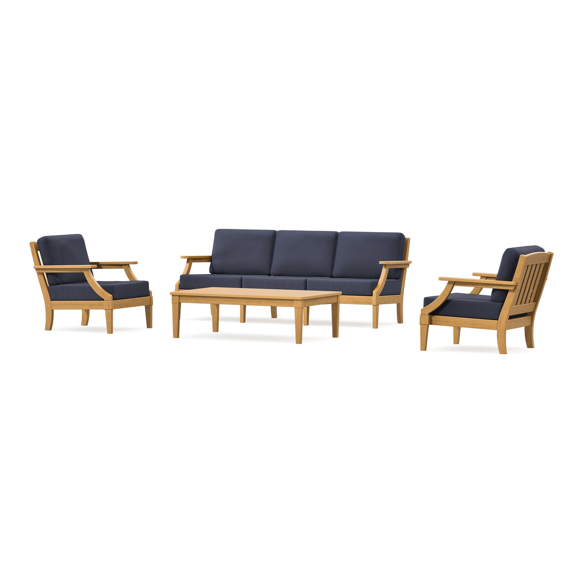 POLYWOOD PW Designer Series Estate 4-Piece Lounge Sofa Set in Natural / Navy Linen