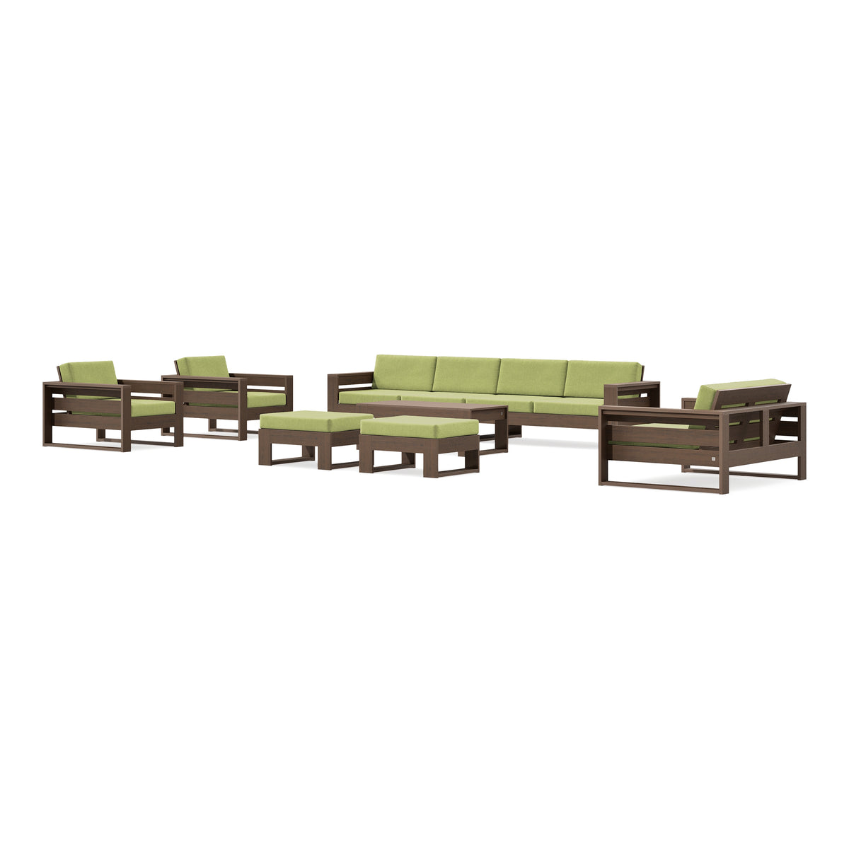 POLYWOOD PW Designer Series Latitude 8-Piece Lounge Sofa Set in Kona / Chartreuse Boucle