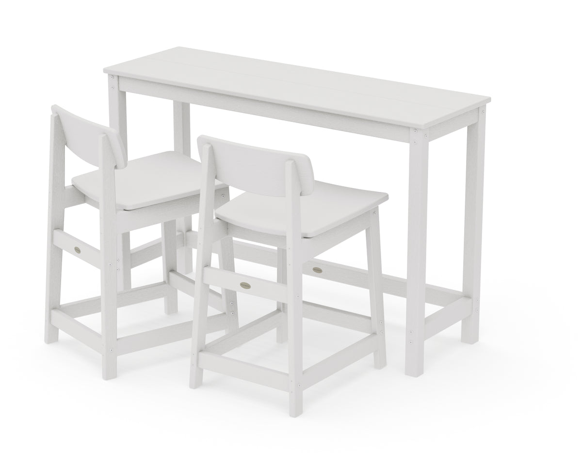 POLYWOOD Modern Studio Urban Lowback Counter Chair 3-Piece Balcony Set in Vintage White