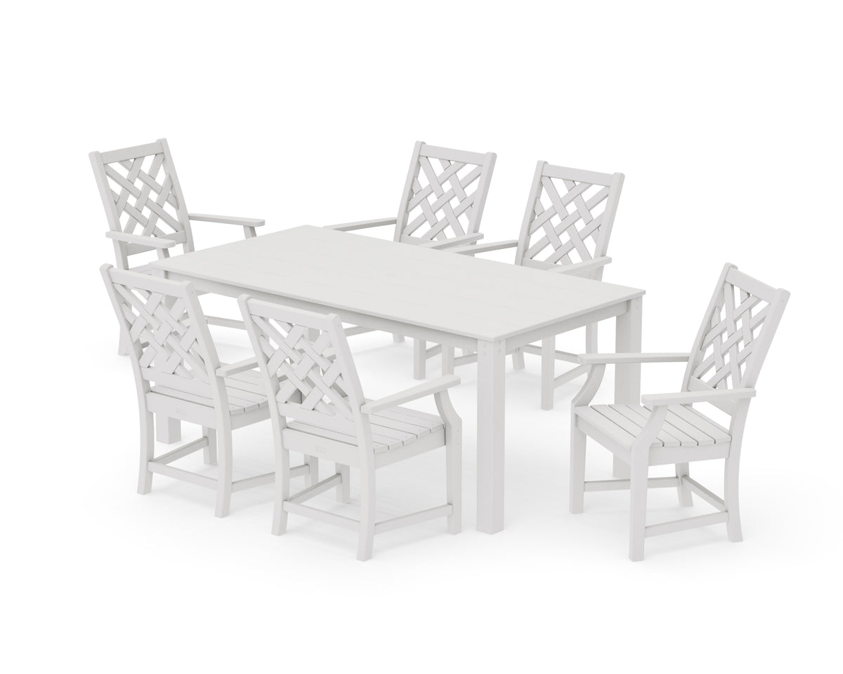 POLYWOOD Wovendale Arm Chair 7-Piece Parsons Dining Set in Vintage White