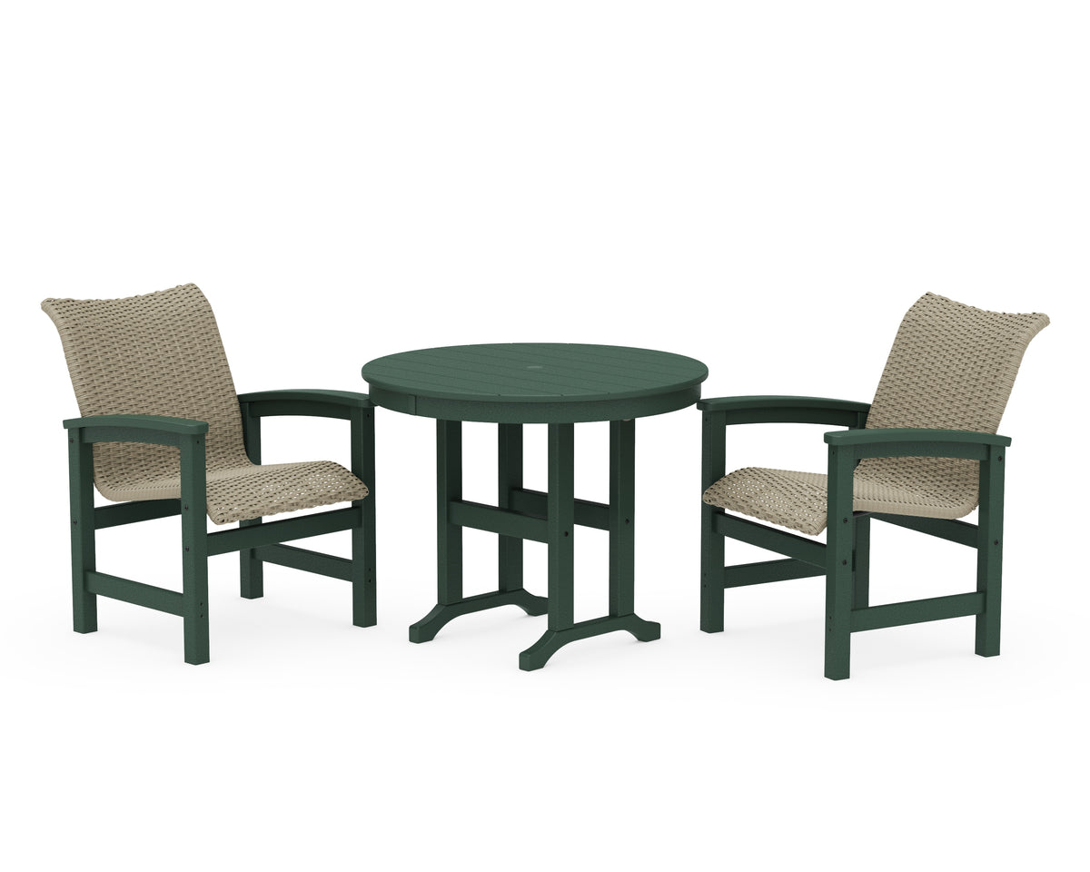 POLYWOOD Coastal Woven 3-Piece Farmhouse Dining Set in Green / Dune Grass