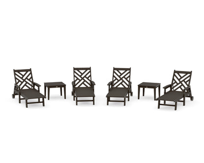 POLYWOOD Chippendale 6-Piece Chaise Set with Arms and Wheels in Vintage Coffee