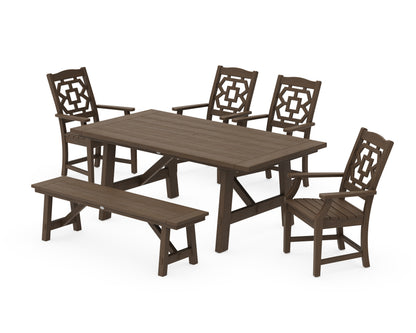 POLYWOOD Chinoiserie 6-Piece Rustic Farmhouse Dining Set with Bench in Kona