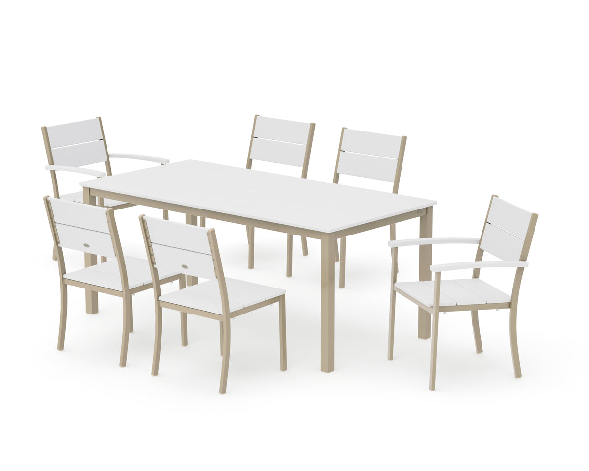 POLYWOOD Main Street 7-Piece Dining Set with Main Street 36" x 72" Dining Table in Sand / White