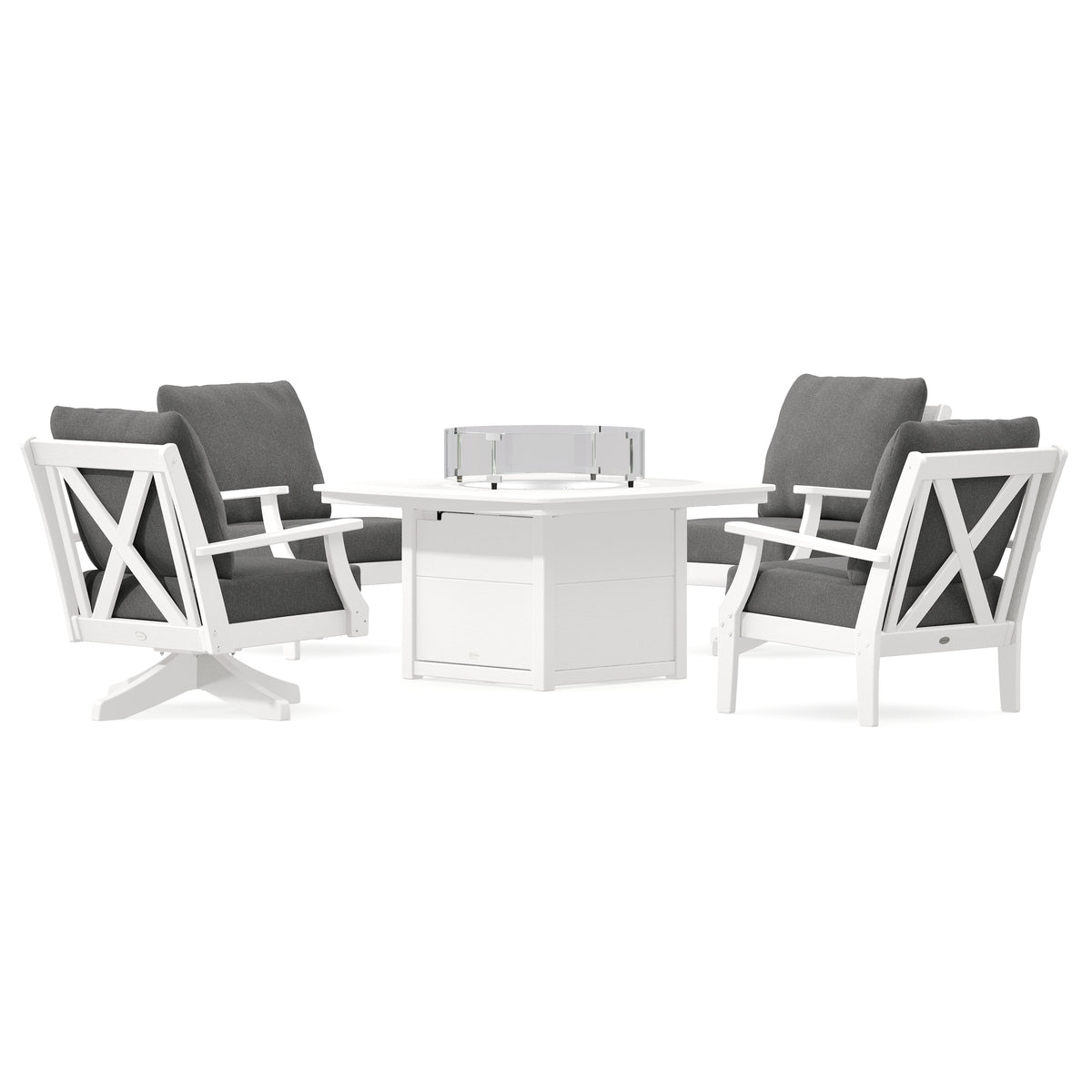 POLYWOOD Braxton 5-Piece Deep Seating Set with Fire Table in Vintage White