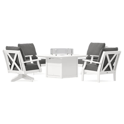 POLYWOOD Braxton 5-Piece Deep Seating Set with Fire Table in Vintage White