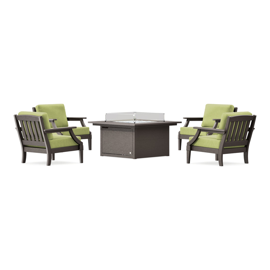 POLYWOOD PW Designer Series Estate 5-Piece Lounge Fire Table Set in Vintage Coffee / Chartreuse Boucle
